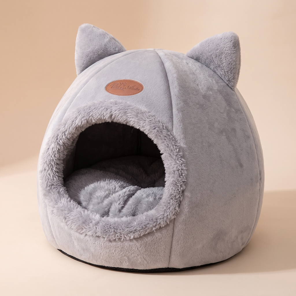 Cosy Enclosed Cat Cave Bed, angled view showing the cushion inside