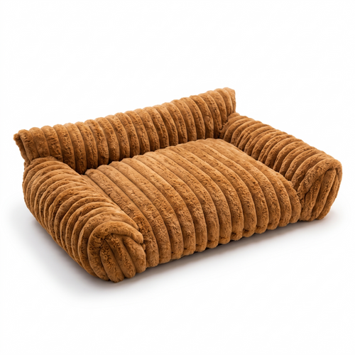 Fluffy Cloud Pet Sofa Bed in caramel ribbed faux fur, size M