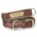 Personalised padded leather dog collar in brown with engraved nameplate